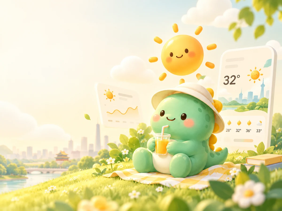 小恐龙与阳光、天气主题的温暖插画